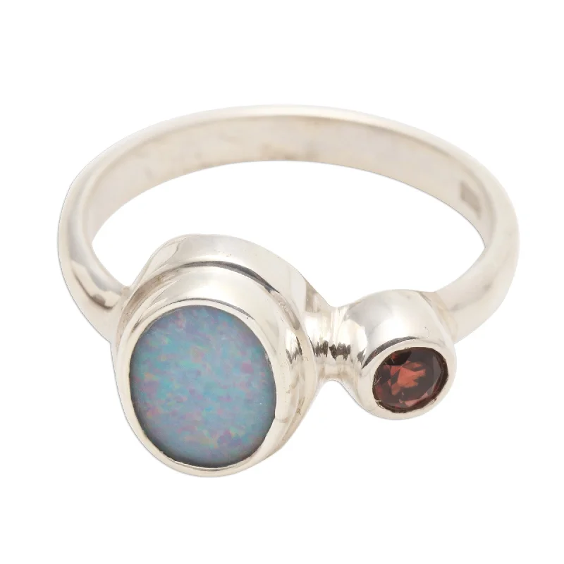 Women’s diamond rings-Novica Handmade Carrier Of Light In Red Opal And Garnet Cocktail Ring