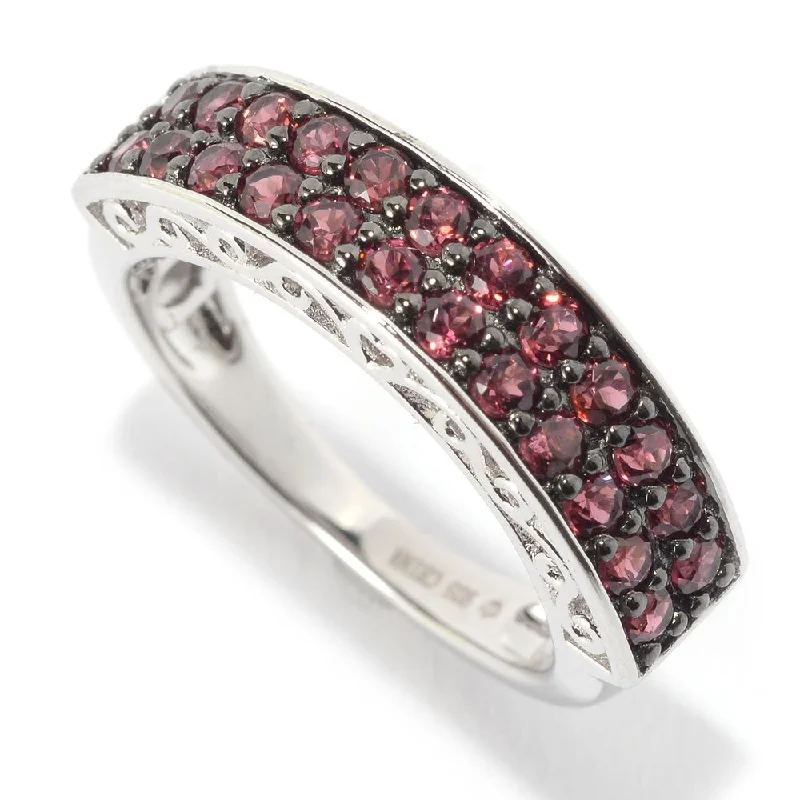 Women’s radiant cut rings-Sterling Silver Double-row Rhodolite Stackable Ring