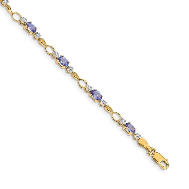 Women’s fashion gold bangles-Curata 14k Open link Diamond Tanzanite Bracelet