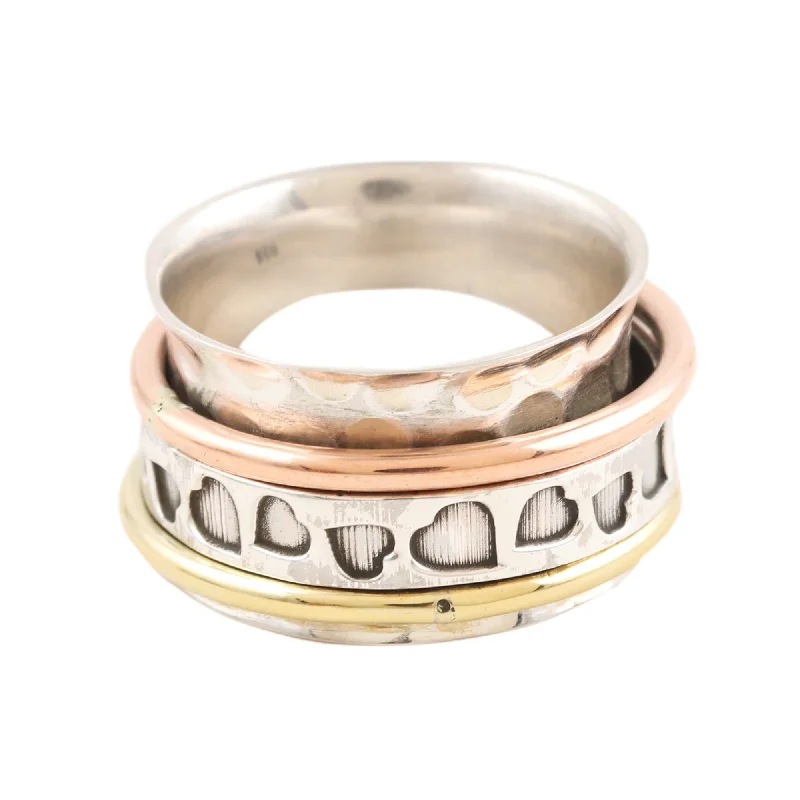 Women’s infinity rings-Novica Handmade Endearing Hearts Multi-Metal Meditation Spinner Ring