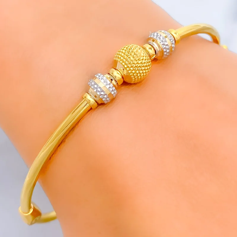 Women’s luxury bracelets-Sparkling Striped 22k Gold Bangle Bracelet