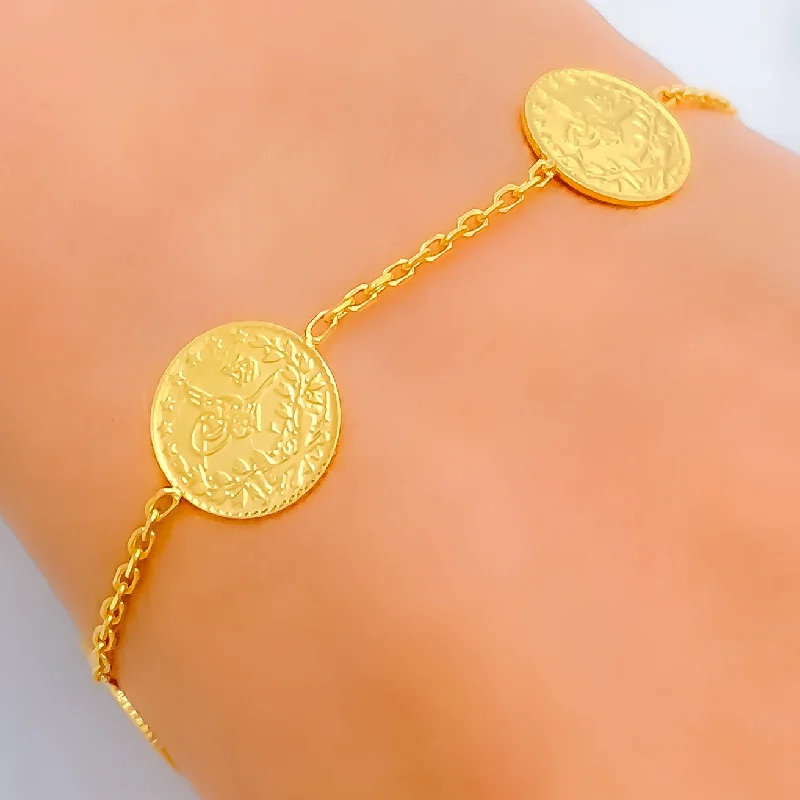 Women’s leather bangles-Beautiful Coin 22K Gold Bracelet