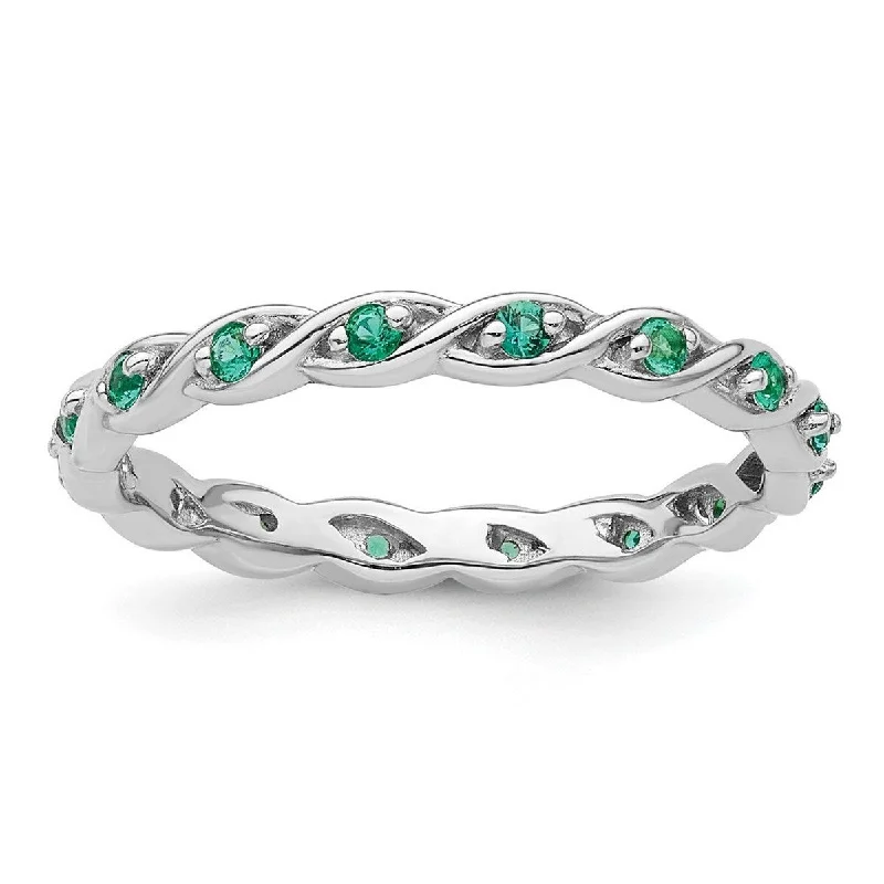 Curata 2.5mm 925 Sterling Silver Polished Prong set Stackable Expressions Created Emerald Ring