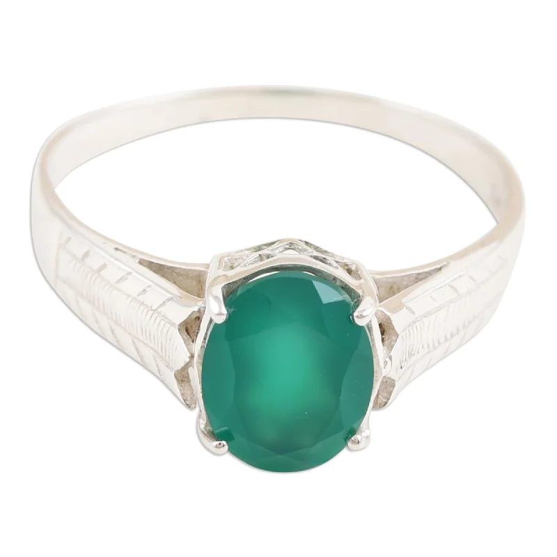 Women’s moonstone rings-Novica Handmade Celestial Green Onyx Solitaire Ring