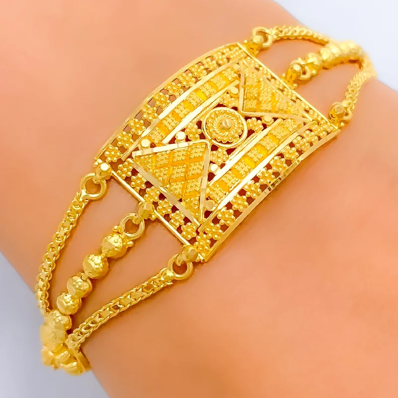 Women’s gemstone cuff bracelets-Festive Rectangular Beaded 22k Gold Bracelet