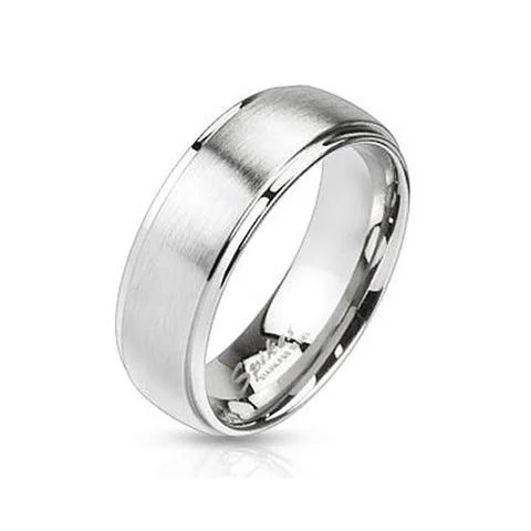 Women’s engagement rings with small diamonds-Stainless Steel Wedding Ring Polished Edges and a Brushed Finish – 7 mm