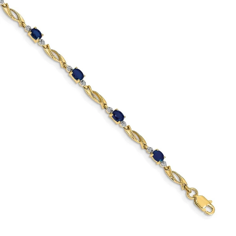 Women’s stackable gold bracelets-Curata 14k Diamond and Sapphire Oval Bracelet