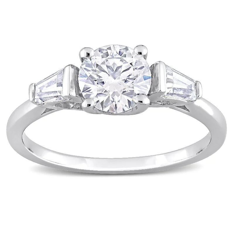 Women’s men’s rings-Miadora 1 1/5ct DEW Taper Created Moissanite Three Stone Ring in Sterling Silver