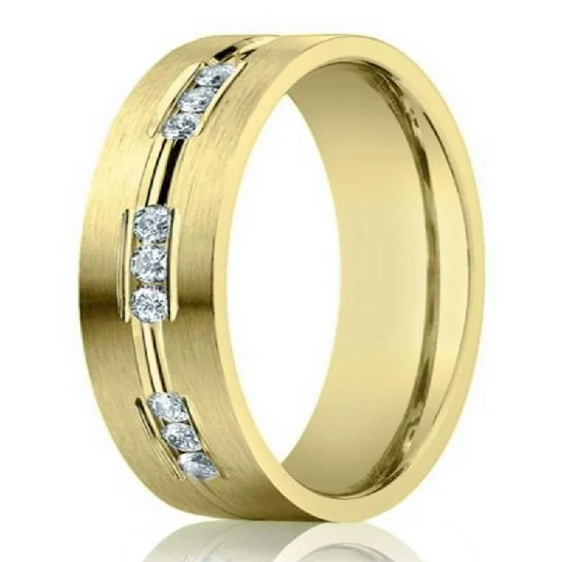 Women’s engagement rings with unique settings-6mm Designer 14k Yellow Gold Wedding Ring for Men with Diamonds