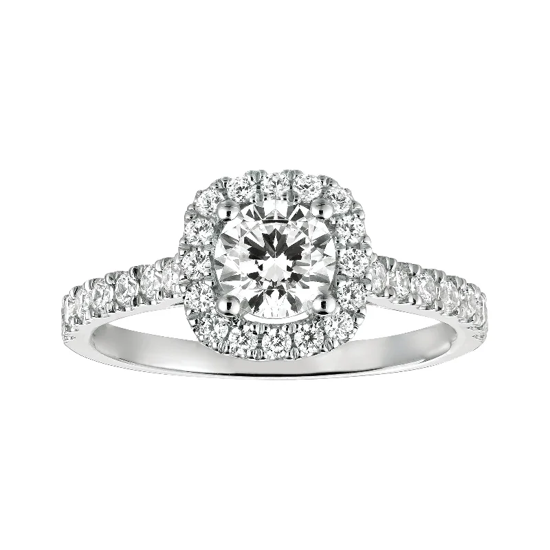 Women’s radiant cut engagement rings-OM JEWELRY - 14K WHITE GOLD CUSHION CENTER WITH HALO DIAMOND ENGAGEMENT RING