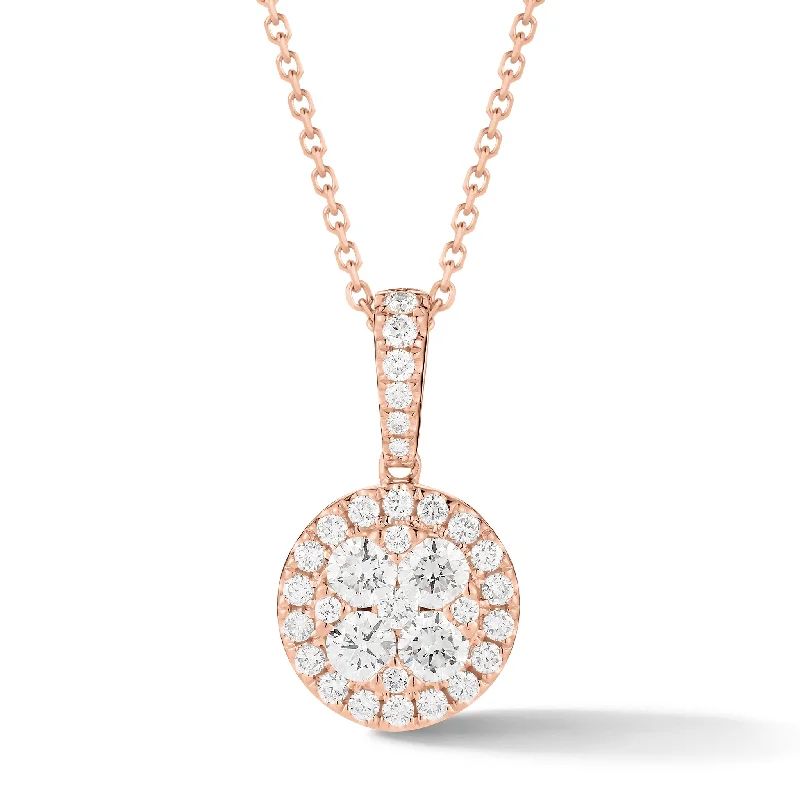 Women’s long necklaces-Diamond Halo Cluster Pendant Necklace