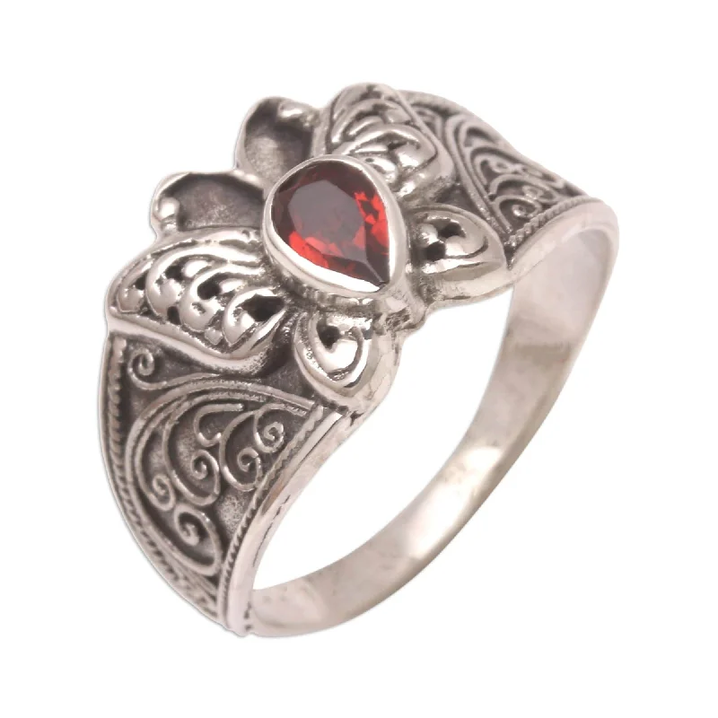 Women’s heart-shaped rings-Novica Handmade Blazing Butterfly Garnet Cocktail Ring