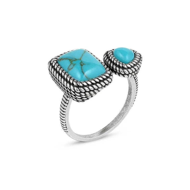 Women’s sapphire engagement rings-Montana Silversmiths Ring Womens Split Decision Turquoise Open RG5776 - Silver