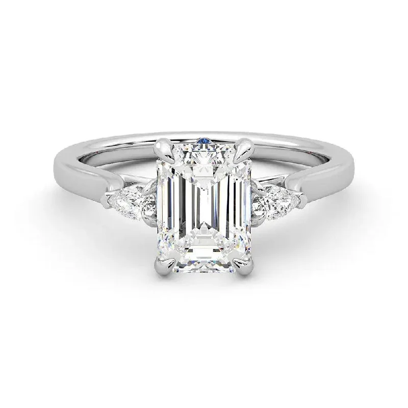 Women’s rose gold engagement rings-Three Stone Emerald Cut Moissanite and Sapphire Engagement Ring with Hidden Anniversary Stone Accent