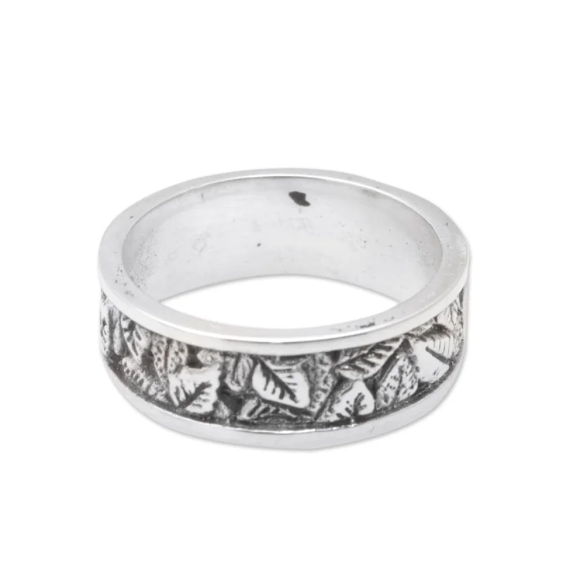 Women’s classic wedding rings-Novica Handmade Autumn Caresses Sterling Silver Band Ring