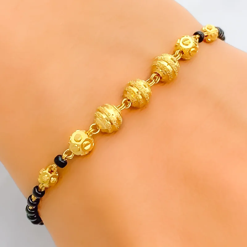 Women’s gold bracelets-Iconic Striped 22k Gold Black Bead Bracelet