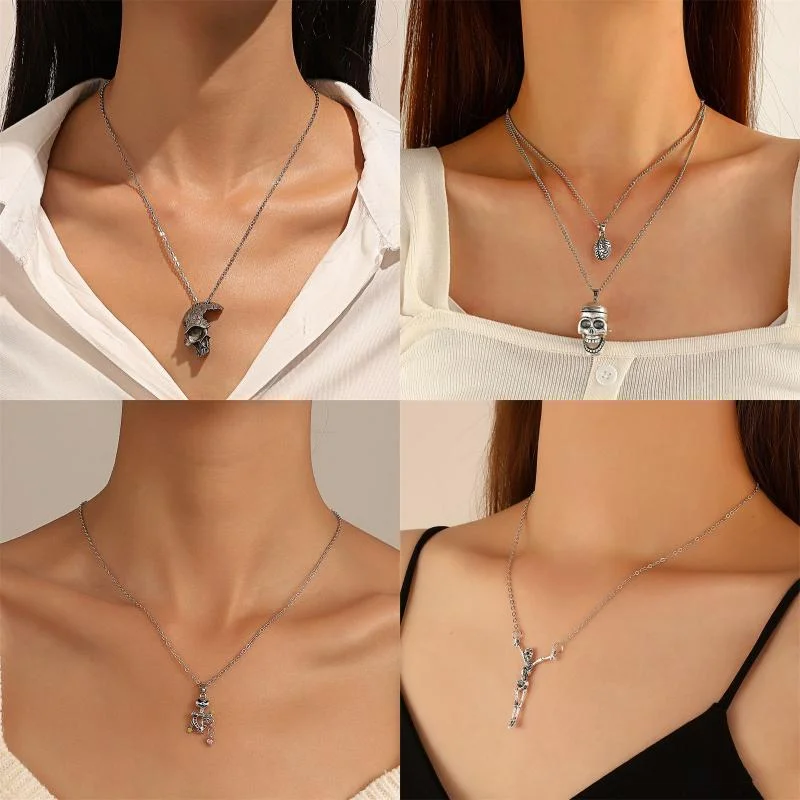 Women’s oval necklaces-Wholesale Jewelry Hip-hop Rock Punk Geometric Cross Skull Alloy Metal Rhinestones Zircon Gold Plated Silver Plated Pendant Necklace