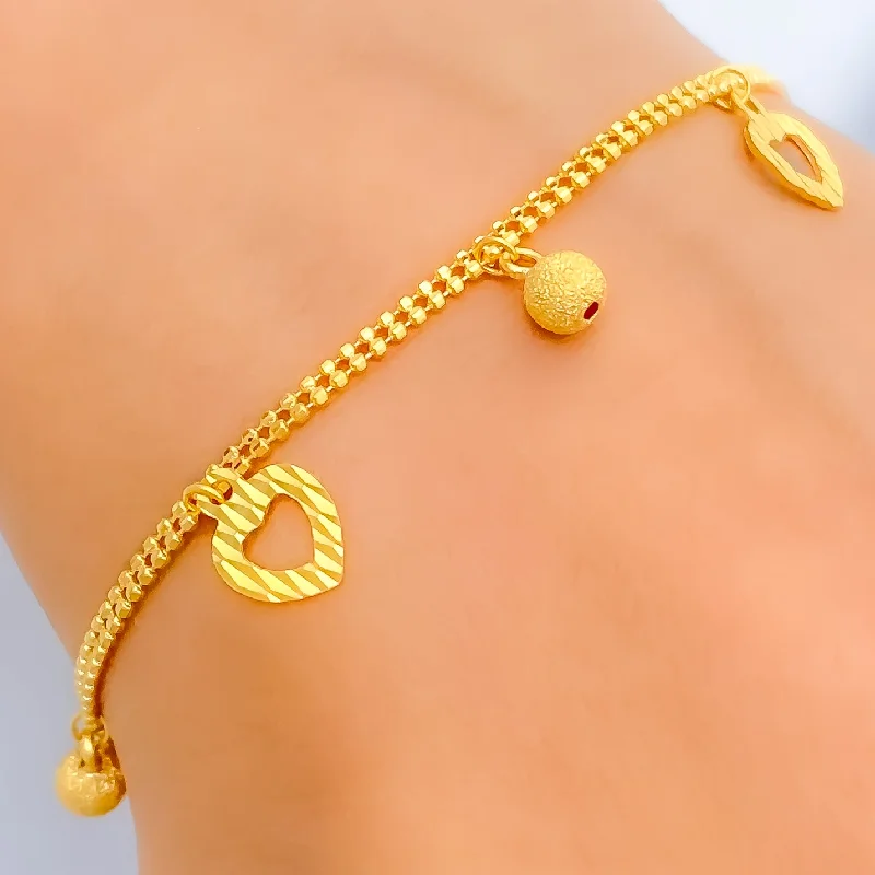 Women’s stretch bracelets-Posh Heart 22K Gold Charm Bracelet