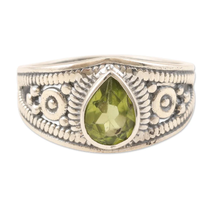 Women’s heart-shaped rings-Novica Handmade Prosperity Drop Peridot Cocktail Ring