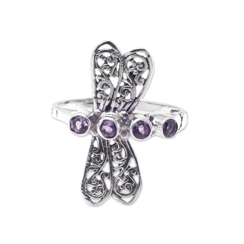 Women’s eternity rings-Novica Handmade Purple Dragonfly Amethyst Cocktail Ring