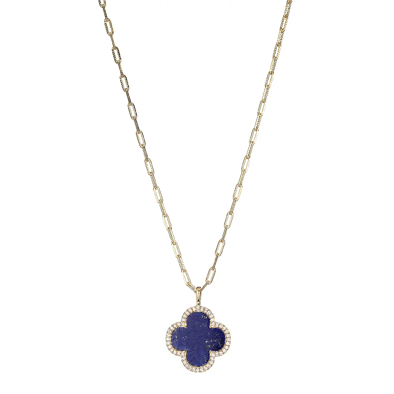 Women’s gold necklaces-Lapis & Crystal Clover Pendant