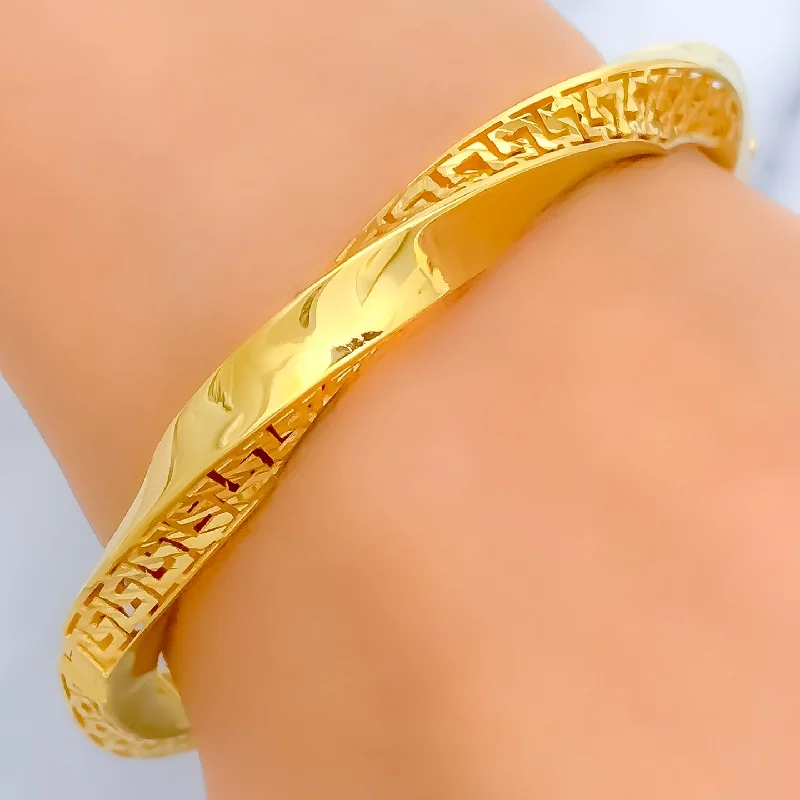 Women’s trendy bracelets-Twisted Cutwork 22k Gold Bangle Bracelet