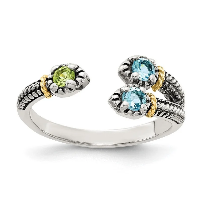 Curata 925 Sterling Silver With 14k Accent Light Swiss Blue Topaz and Peridot Ring