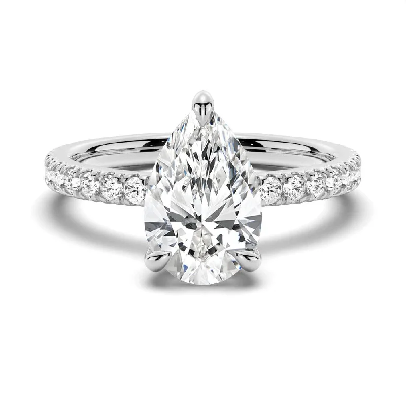 Women’s gemstone engagement rings-Pear-Shaped Pavé Band Moissanite Engagement Ring With Hidden Halo