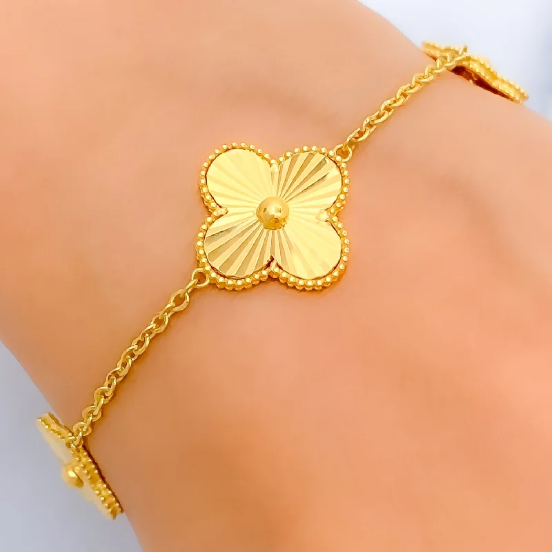 Women’s leather bangles-Exquisite Triple Flower 21k Gold Bracelet