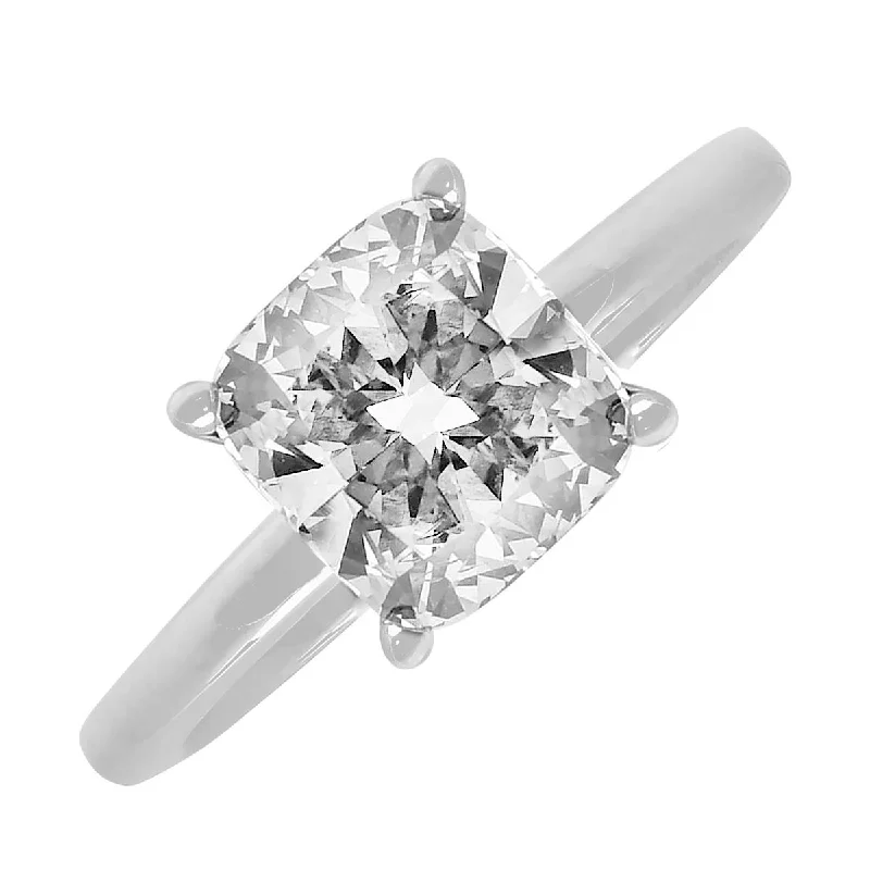 Women’s intricate engagement rings-Lab Grown Cushion Diamond Solitaire Engagement Ring in 14kt White Gold (2ct)