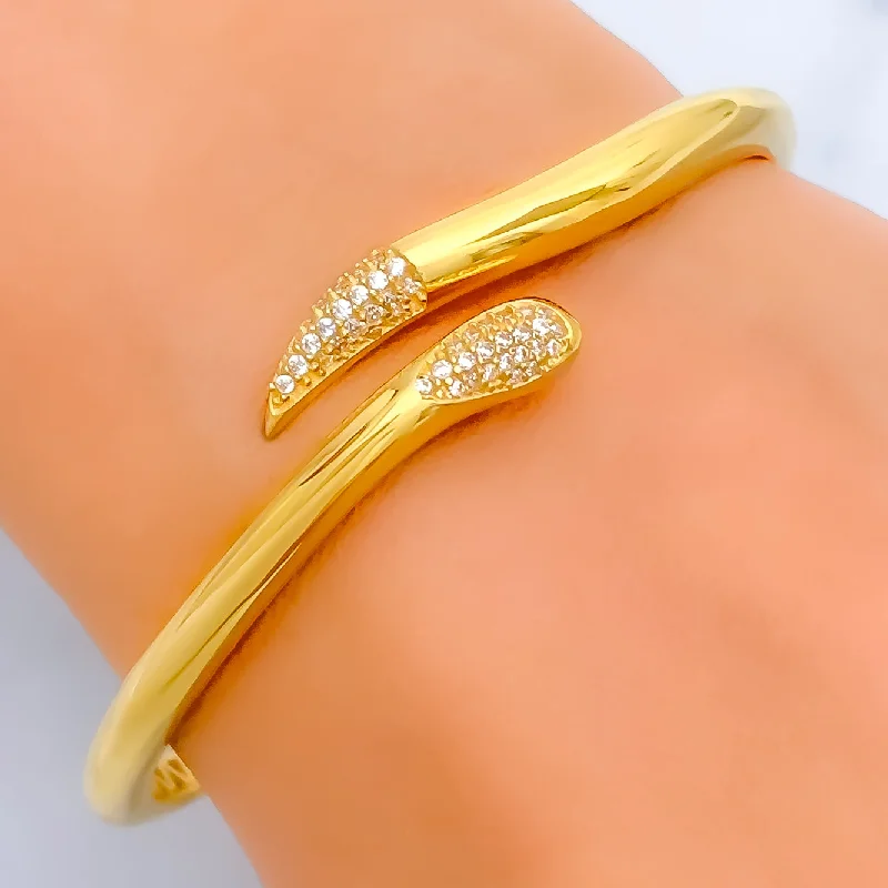 Women’s cuff bracelets with gemstones-Fascinating Curved 22k Gold CZ Bangle Bracelet