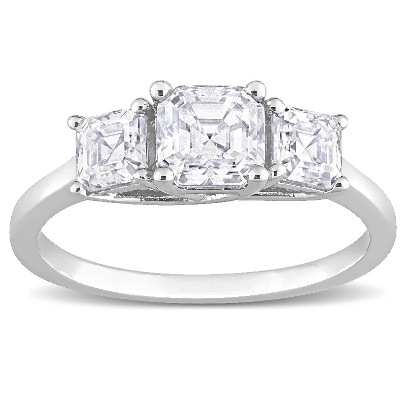 Women’s adjustable rings-Miadora 1 5/8ct DEW Octagon Asscher-Cut Created Moissanite 3-Stone Ring in Sterling Silver