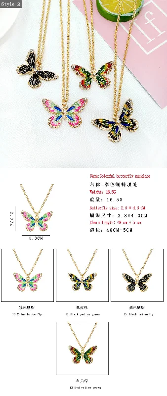 Women’s pearl and diamond necklaces-New Simple Animal Pendant Diamond Alloy Butterfly Bee Necklace