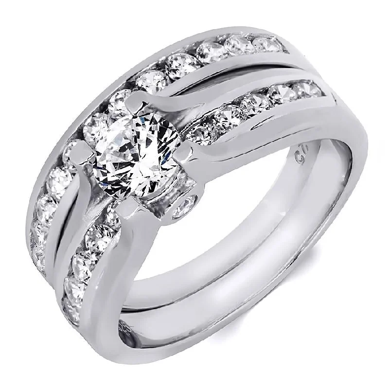 Women’s designer rings-Womens 1.25 Carat Round Cut Bridal Set Ring Sterling Silver Size 5-9