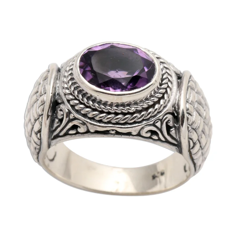 Women’s trendy rings-Novica Handmade Woven Vines Amethyst Signet Ring