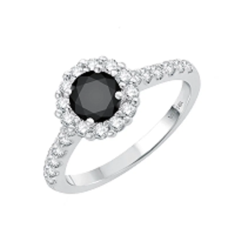 14KT Gold 1 3/5CT Natural Black and White Diamond Halo Ring