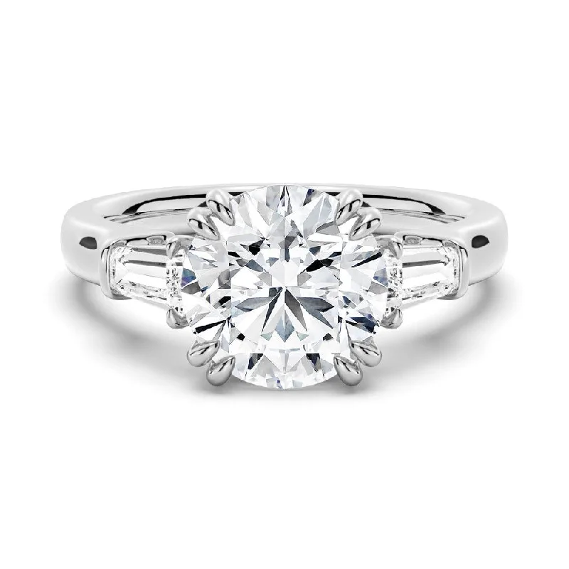 Women’s engagement rings with colored diamonds-Round-Cut Moissanite Engagement Ring with Tapered Baguette Side Stones