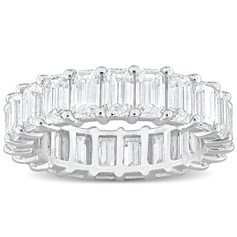 Women’s solitaire rings-Miadora 6 1/3ct DEW Emerald-cut Created Moissanite Eternity Ring in Sterling Silver