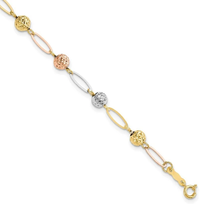 Women’s trendy bracelets-Curata 14k Tri color Gold Sparkle Cut Beads Link Bracelet 7 Inch