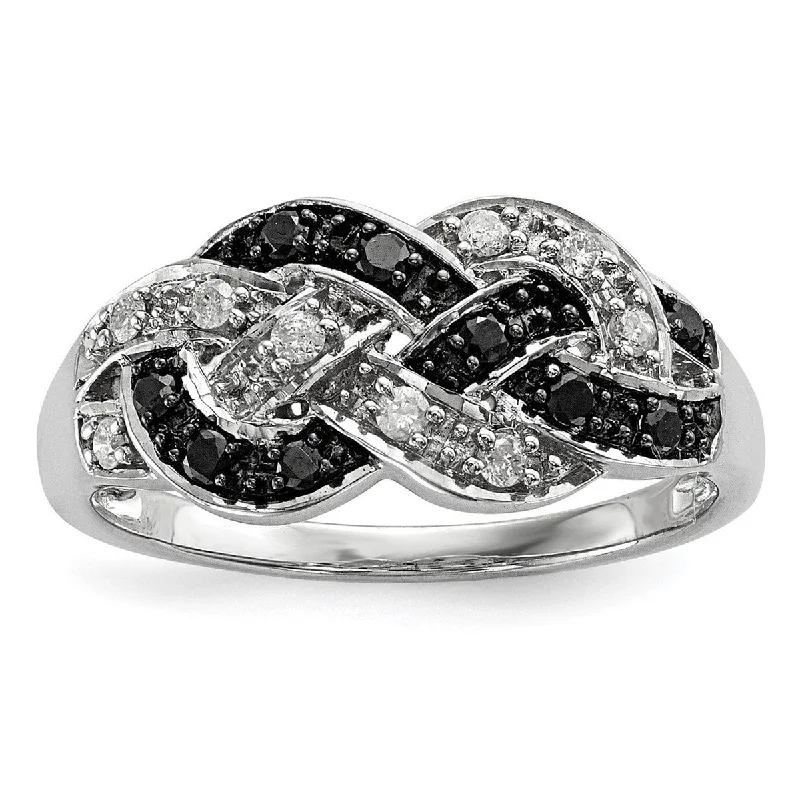 Curata 925 Sterling Silver Polished Prong set Open back Black and White Diamond Ring