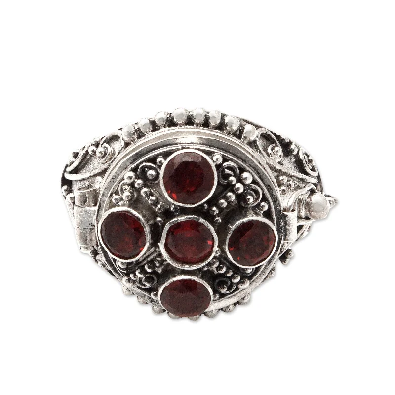 Women’s ruby rings-Novica Handmade Candlelight Red Garnet Locket Ring