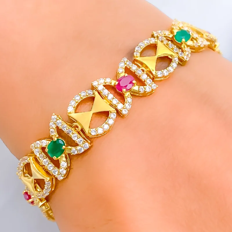 Women’s engraved cuff bracelets-Bright Multi-color 22k Gold CZ Bracelet