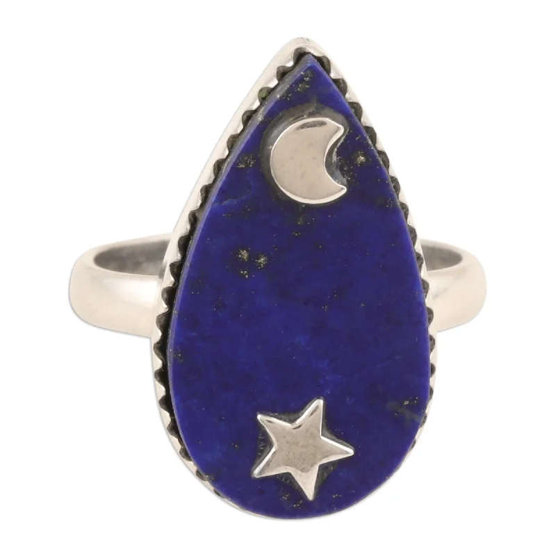 Women’s diamond cluster rings-Novica Handmade Wise Universe Lapis Lazuli Cocktail Ring