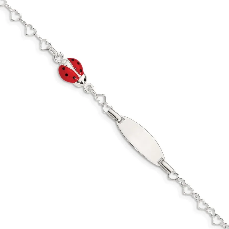 Women’s multi-layer bracelets-925 Sterling Silver Lady Bug Baby Engraveable ID Bracelet, 6"