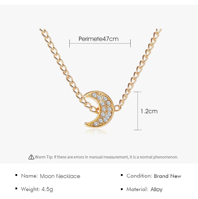 Women’s cute necklaces-New Moon Simple Micro Diamond Moon Ladies Wild Alloy Clavicle Chain Pendant Necklace Accessories