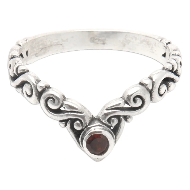 Women’s custom-made engagement rings-Novica Handmade Crown Melody Garnet Single Stone Ring