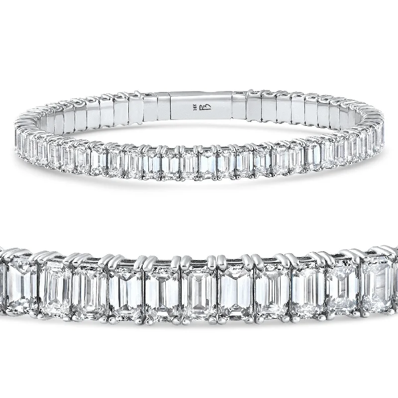 Women’s designer bracelets-16Ct Emerald Diamond Tennis Flexible Bangle Bracelet White Gold Lab Grown